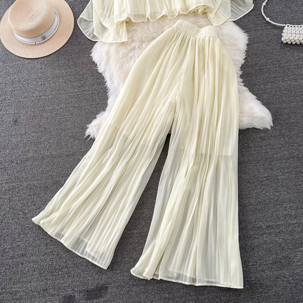 【set】シフォントップス+ガウチョパンツ２点セットG20355