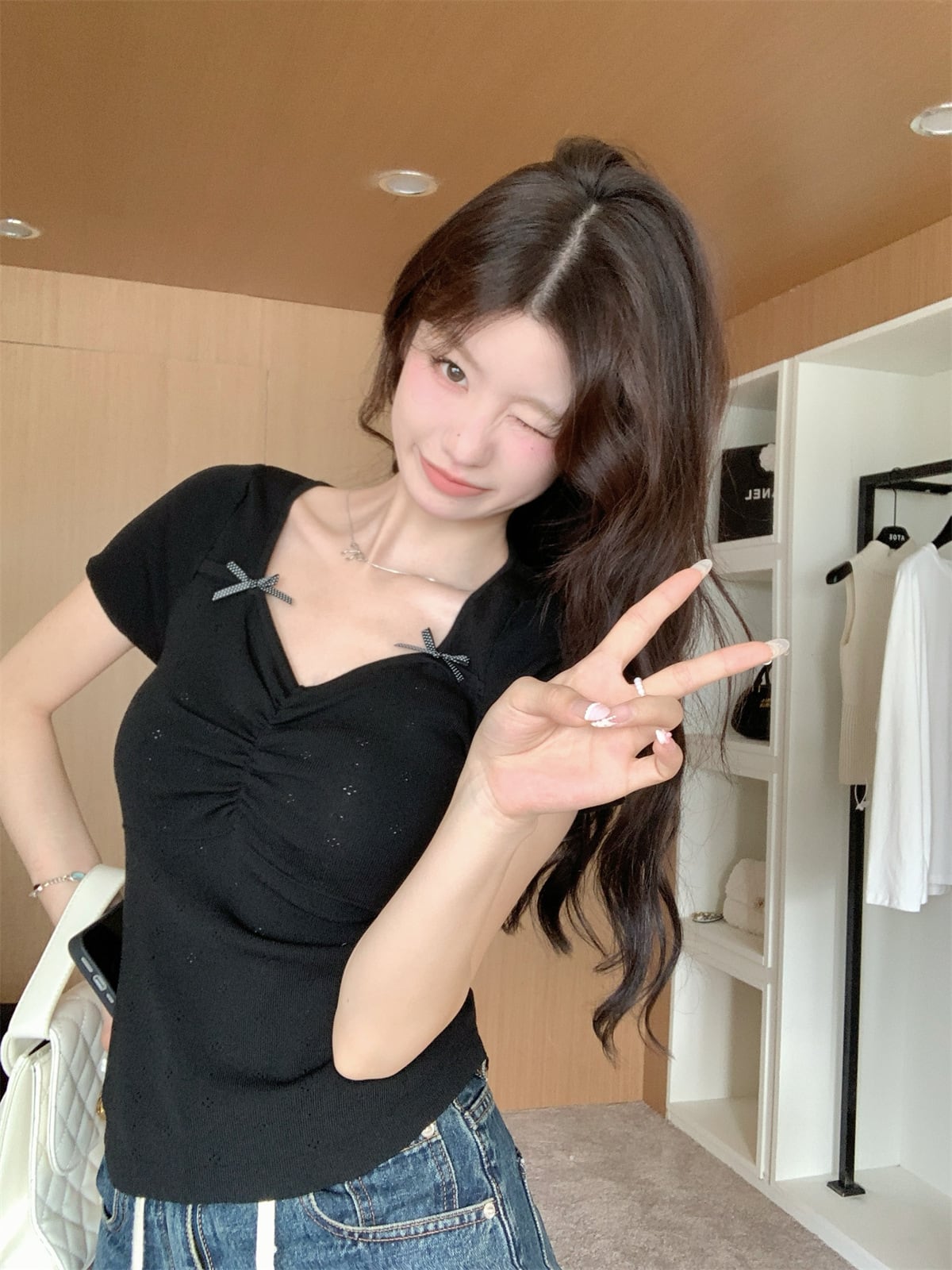 【tops】リボン付きTシャツ　M24481