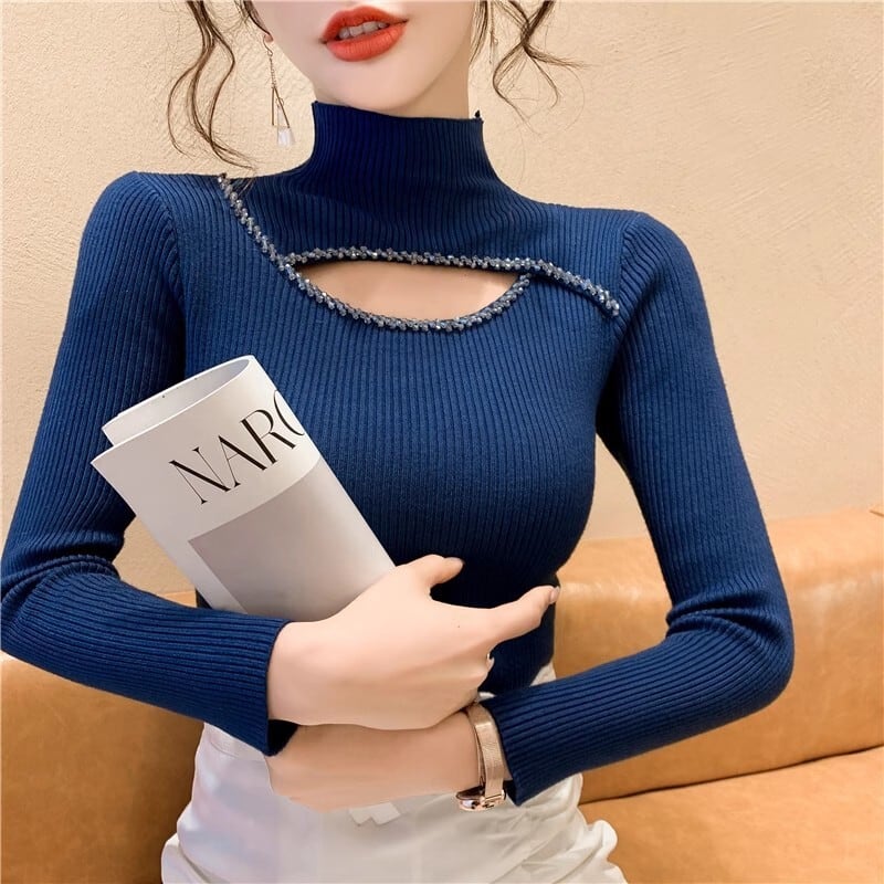 【tops】ビジューニットトップス　M27075