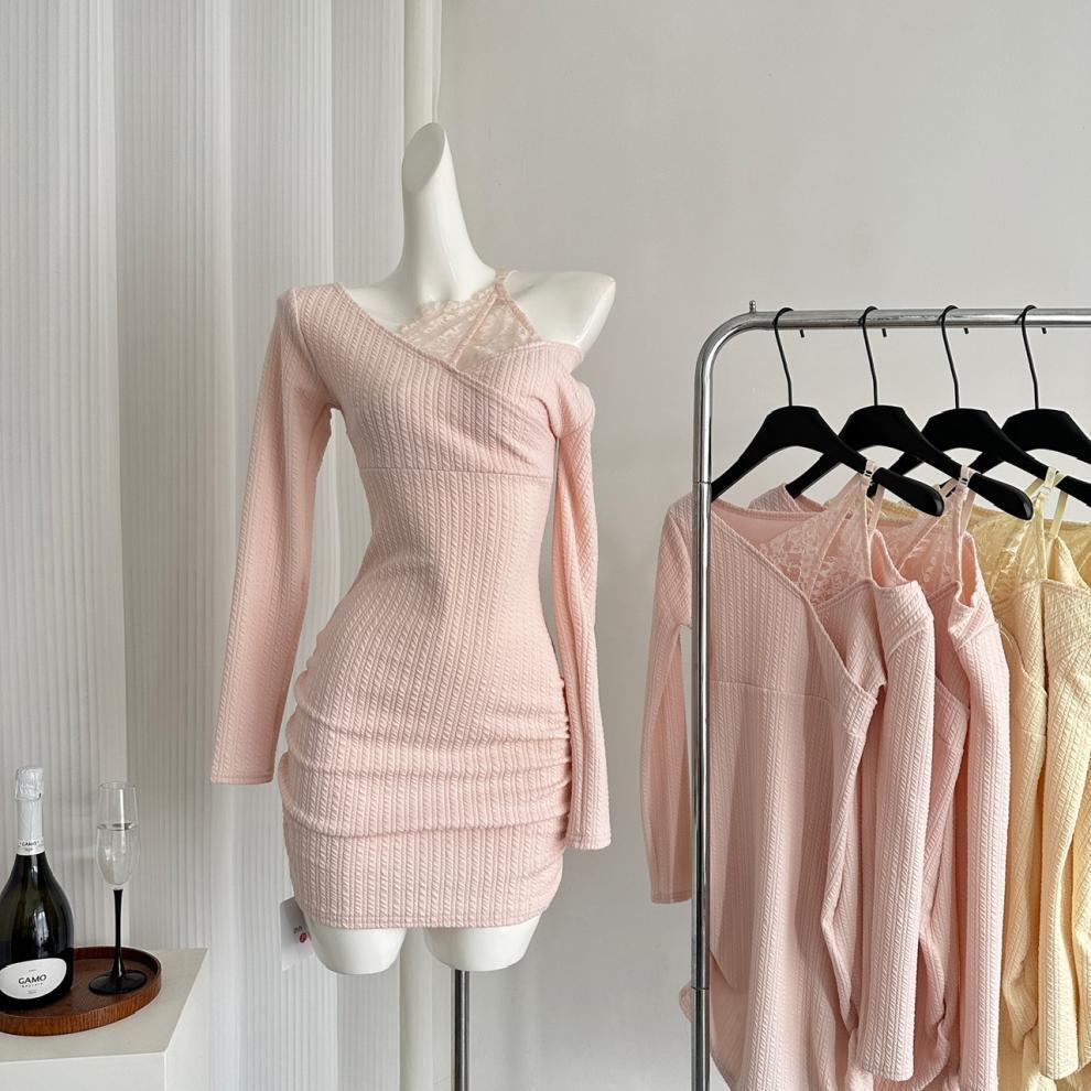【dress】レースドッキングニットワンピース　M27719