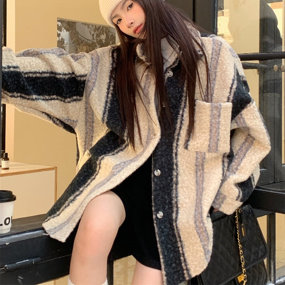 【outer】ストライプ柄配色コート　M27366