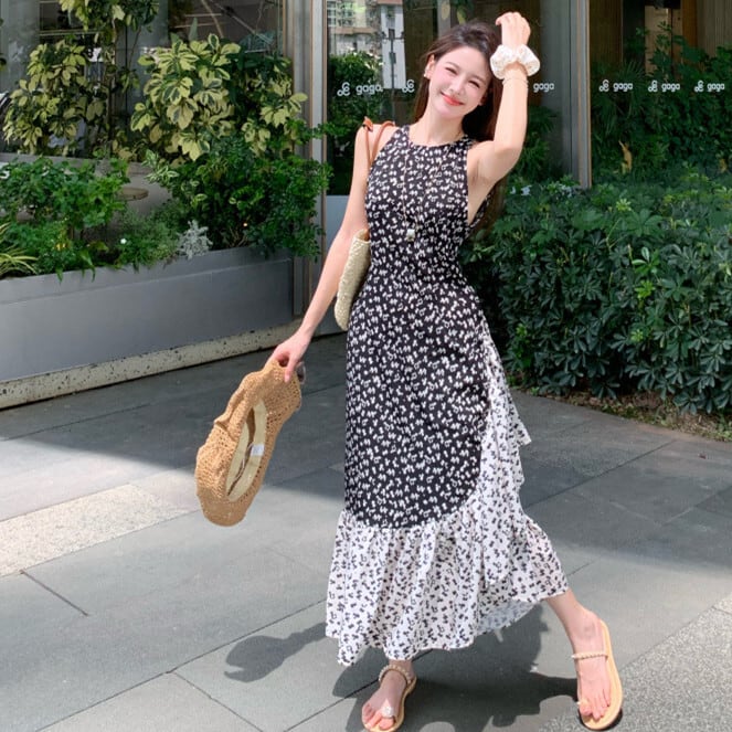 【dress】切り替え花柄ワンピース　M24343