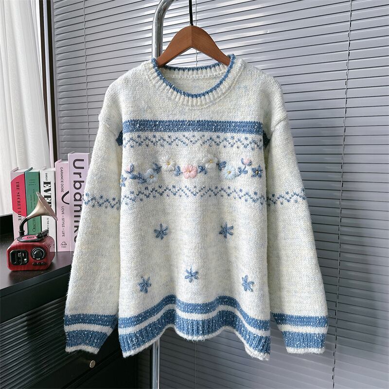 【tops】刺繍ニットセーター　M27374
