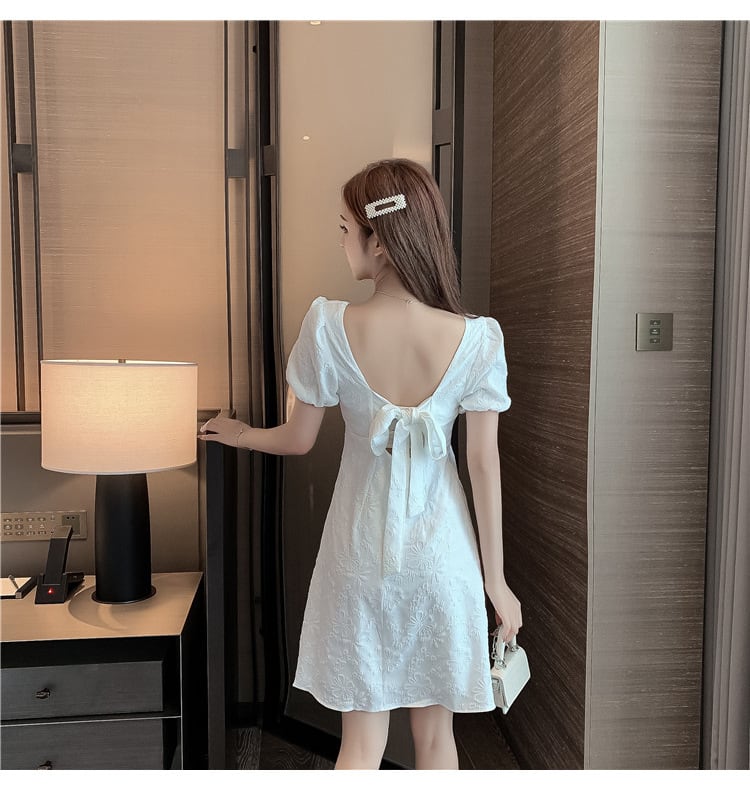 【dress】スクェアネックリボン付きワンピースF7449