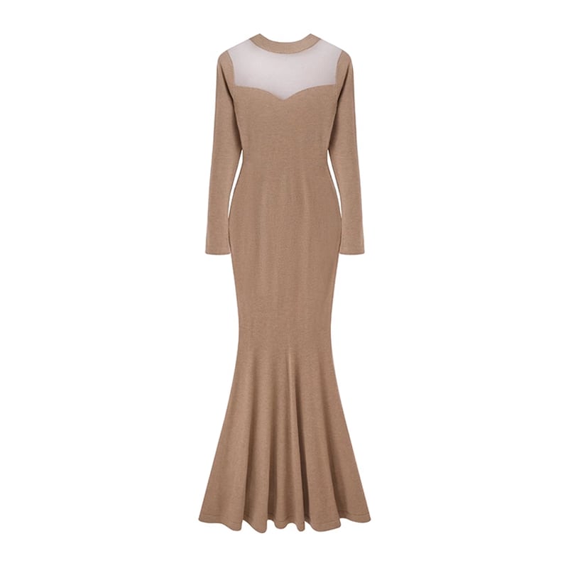 【dress】チュールドッキングニットワンピース Q7621