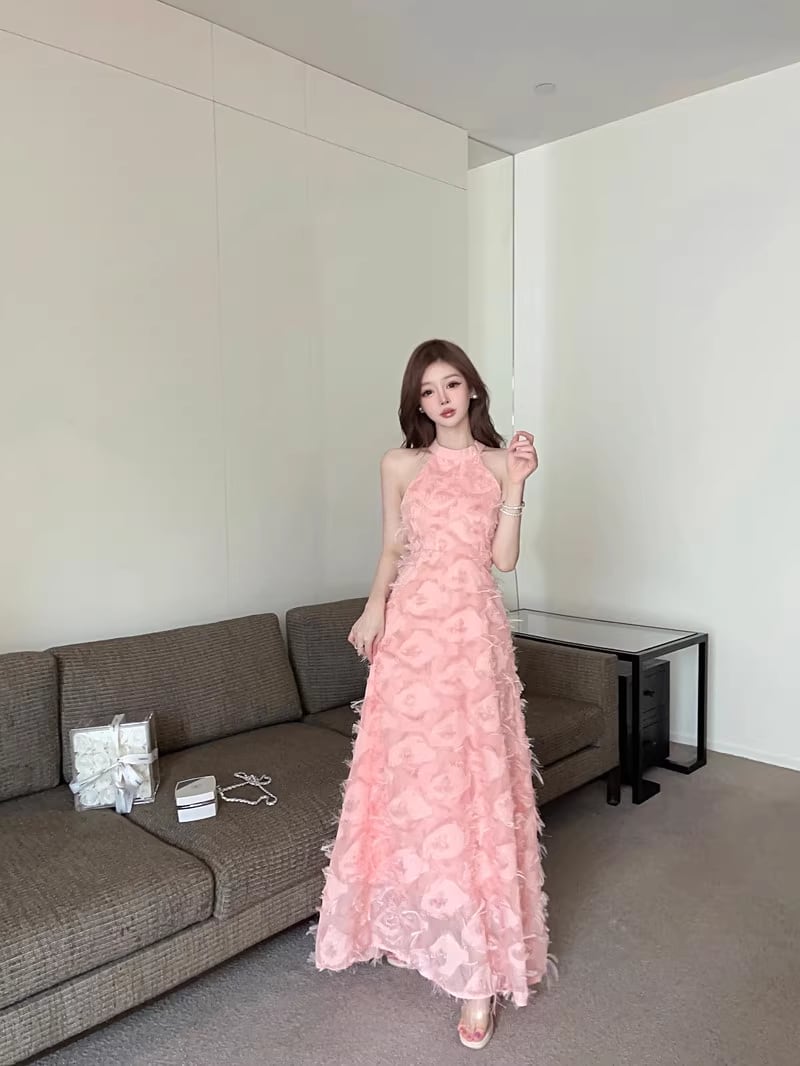 【dress】ホルターネックマキシ丈ワンピースF7478