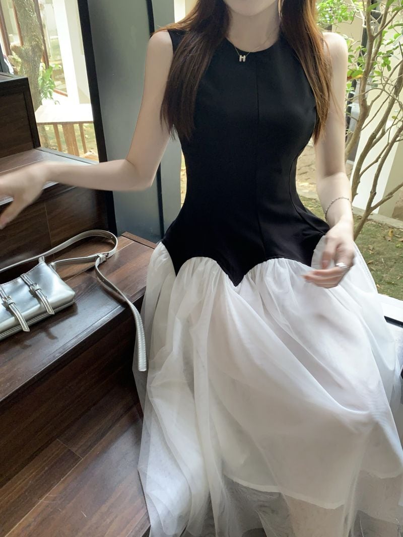 【dress】メッシュ切り替えワンピース G20894