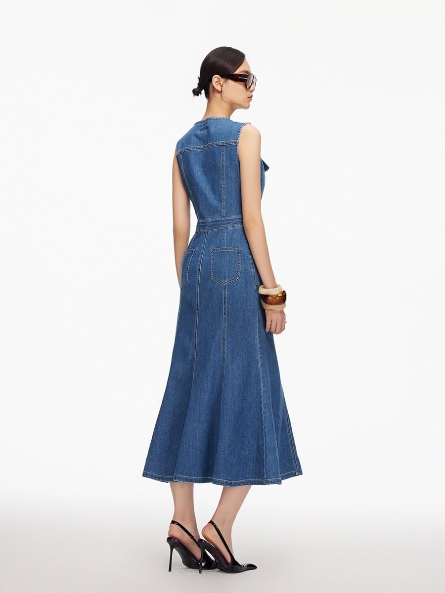 【dress】ノースリーブデニムマーメイドワンピース　K0558
