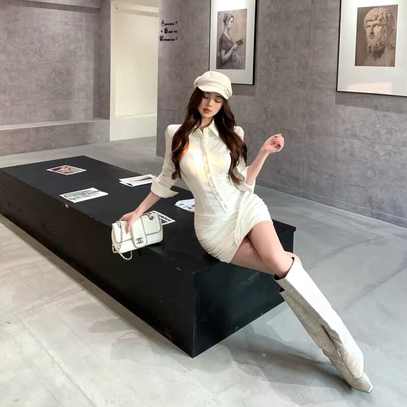 【dress】2色展開タイトシャツワンピース Q7821