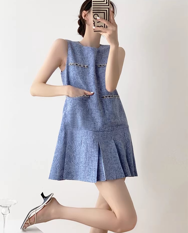【dress】ノースリーブプリーツワンピース Q8361