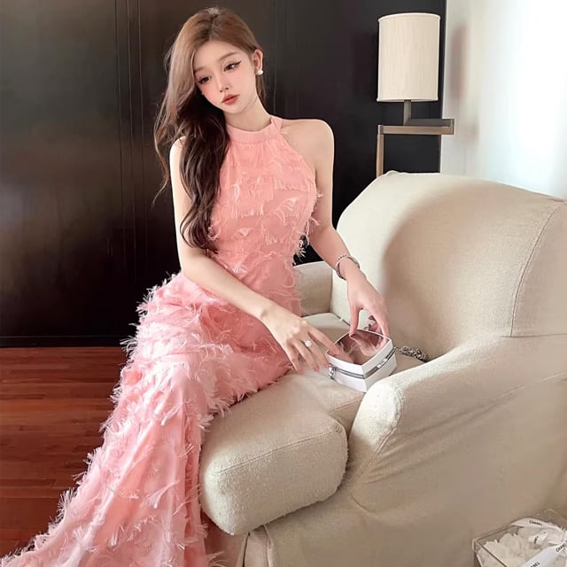 【dress】ホルターネックマキシ丈ワンピースF7478