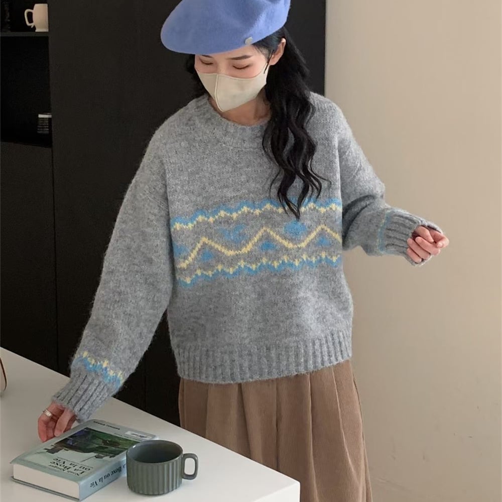 【tops】ジャカードニットセーター　M27134