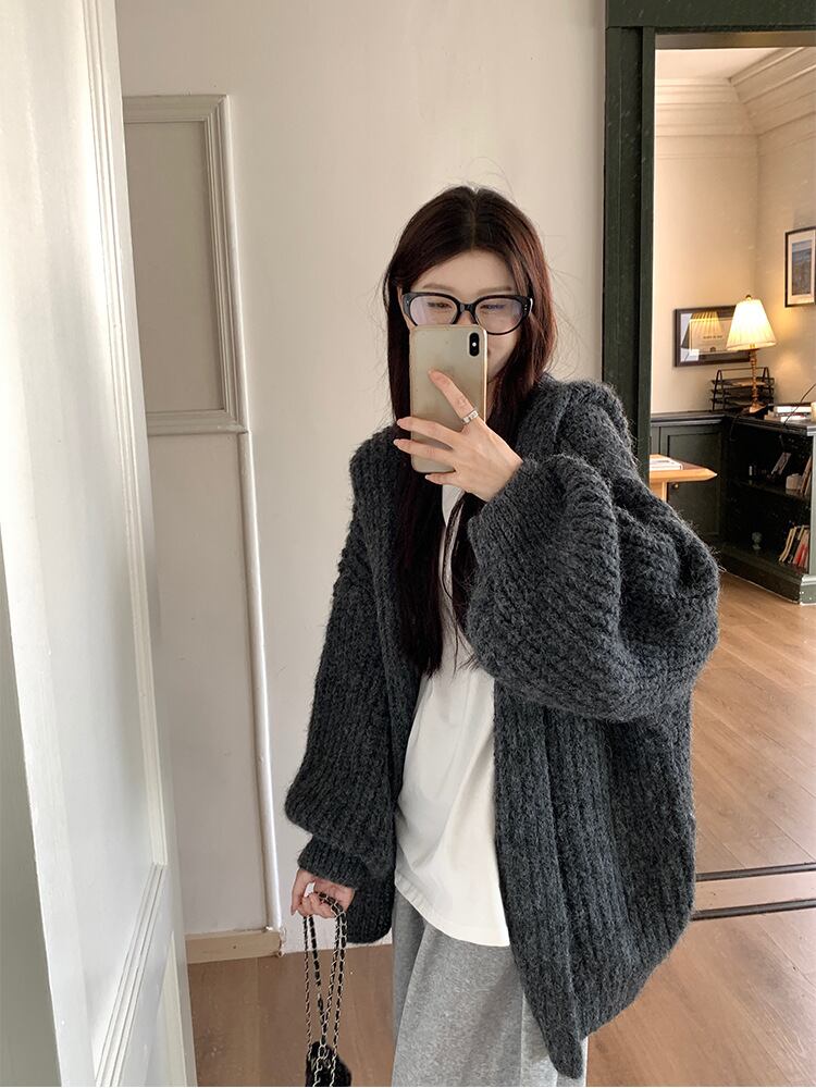 【outer】フード付きニットカーデ　M27495