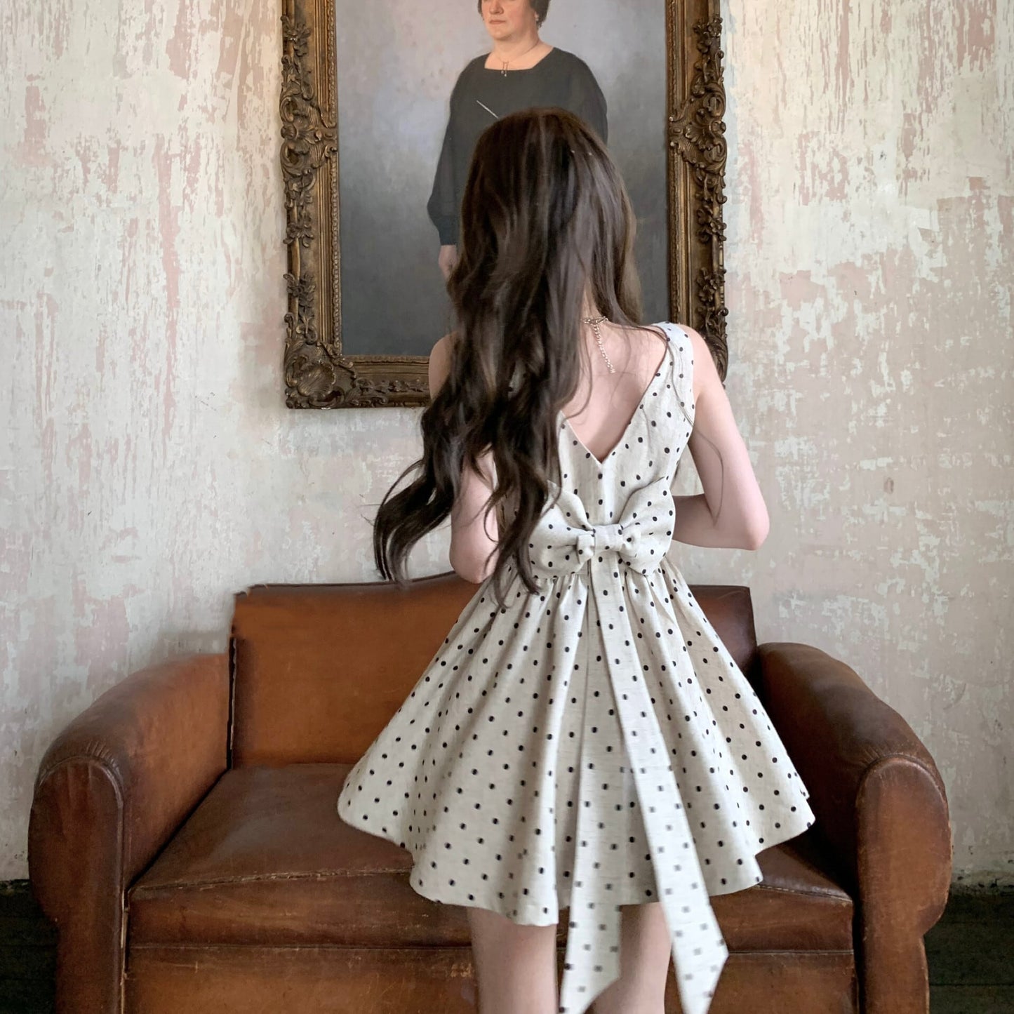 【dress】バックリボンドット柄ミニワンピース　M30198