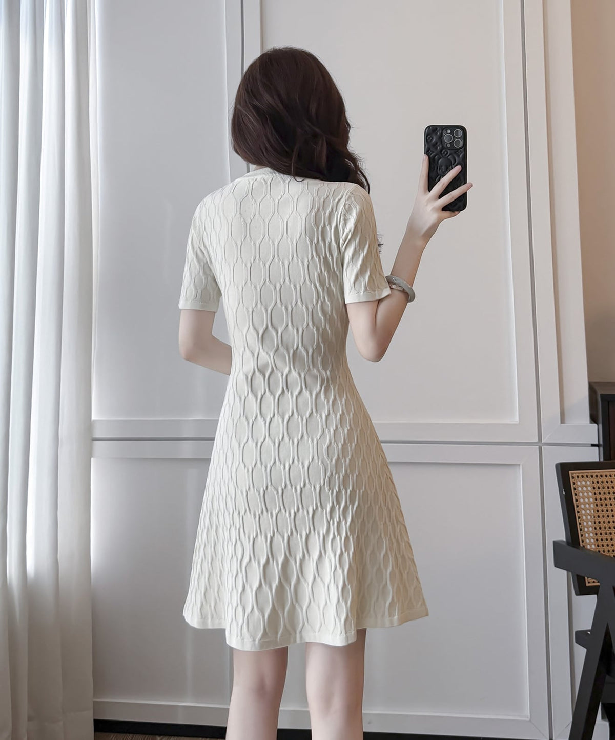 【dress】Aライン半袖ニットワンピース Q8490