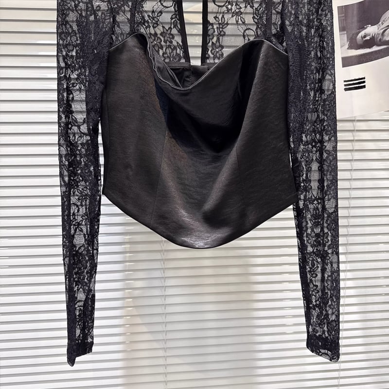 【tops】レースドッキングトップス Q8159