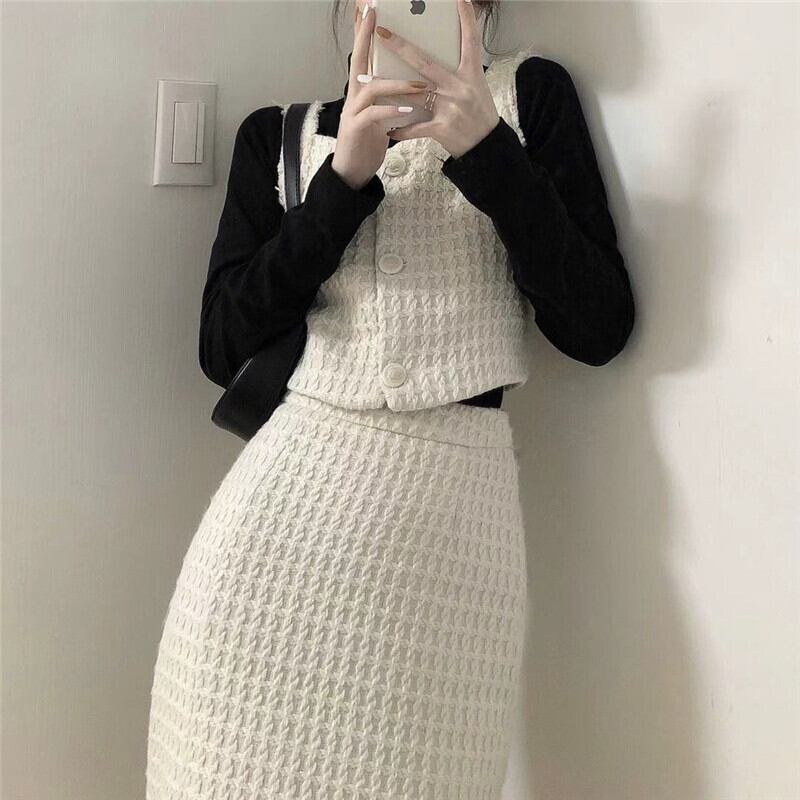 【set】好感度UP!気質満点スウィートトップス+ベスト+スカートオシャレ3点セット G2821