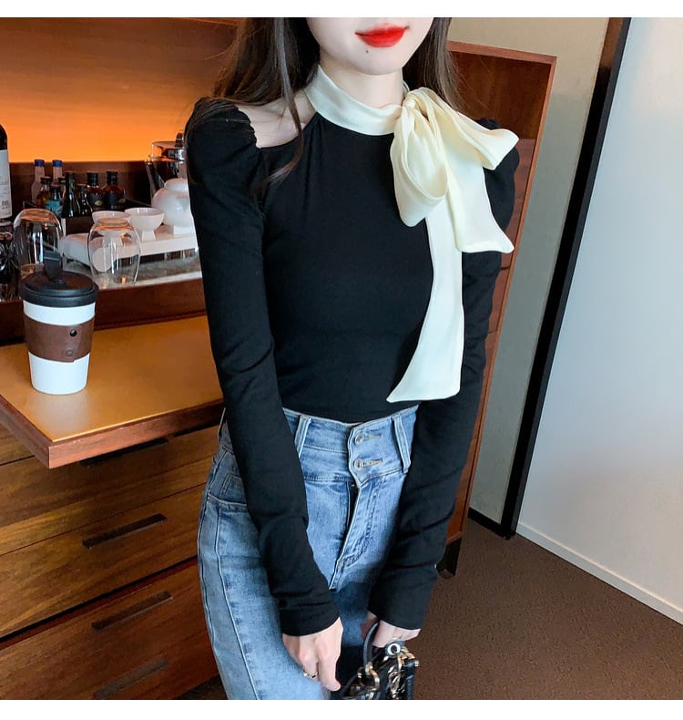 【tops】リボン付きオフショルダートップス　M29380
