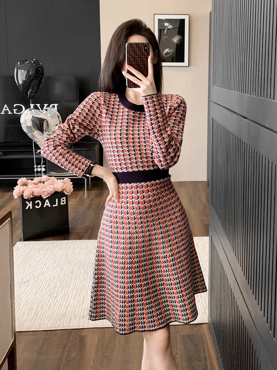 【dress】おすすめエレガントジャカードニットワンピース　M17516