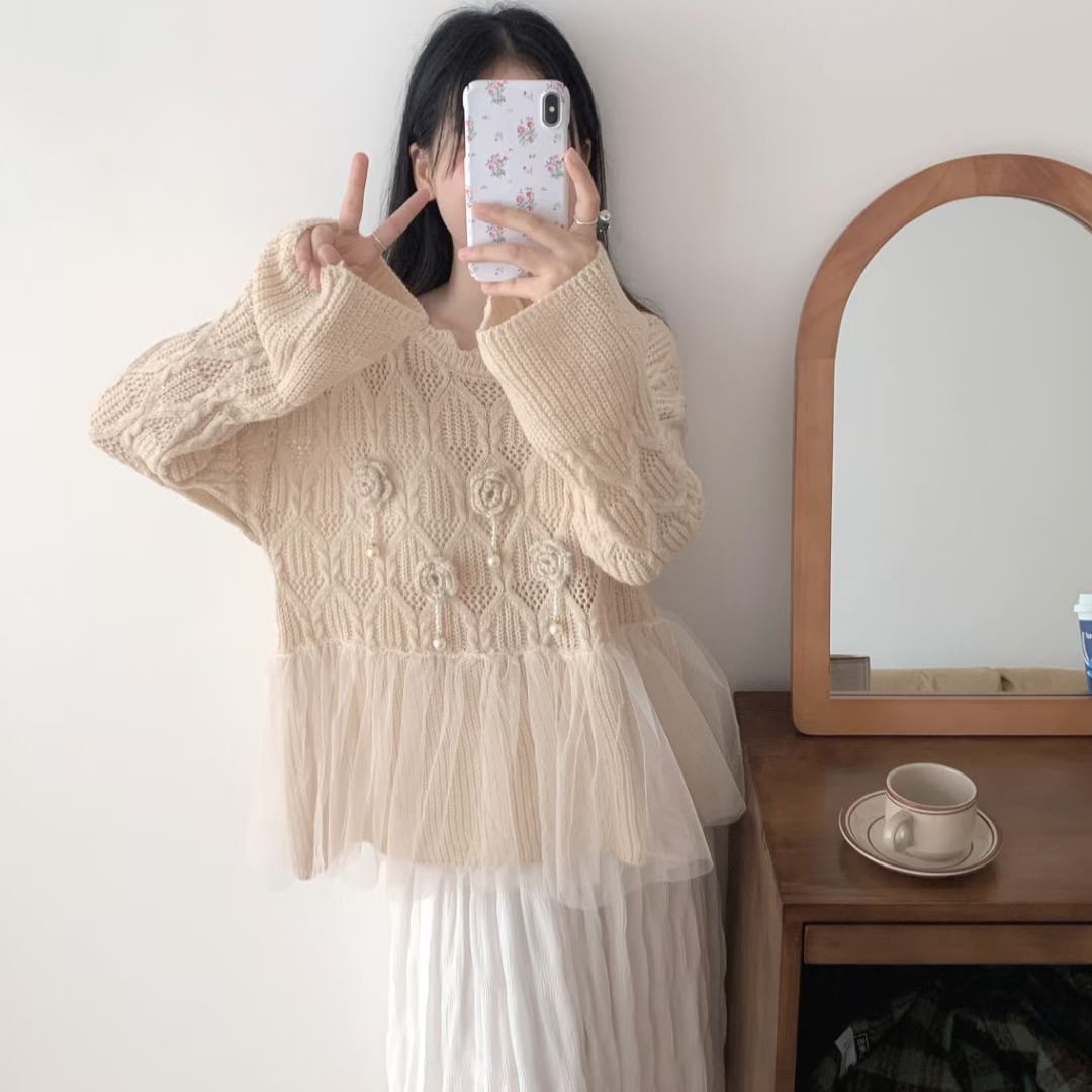 【tops】立体フラワーニットセーター　M25778