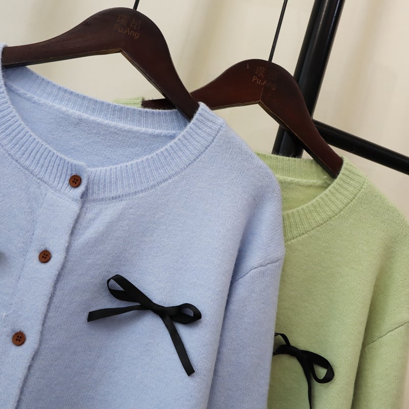 【outer】リボン付きニットカーデ　M25491