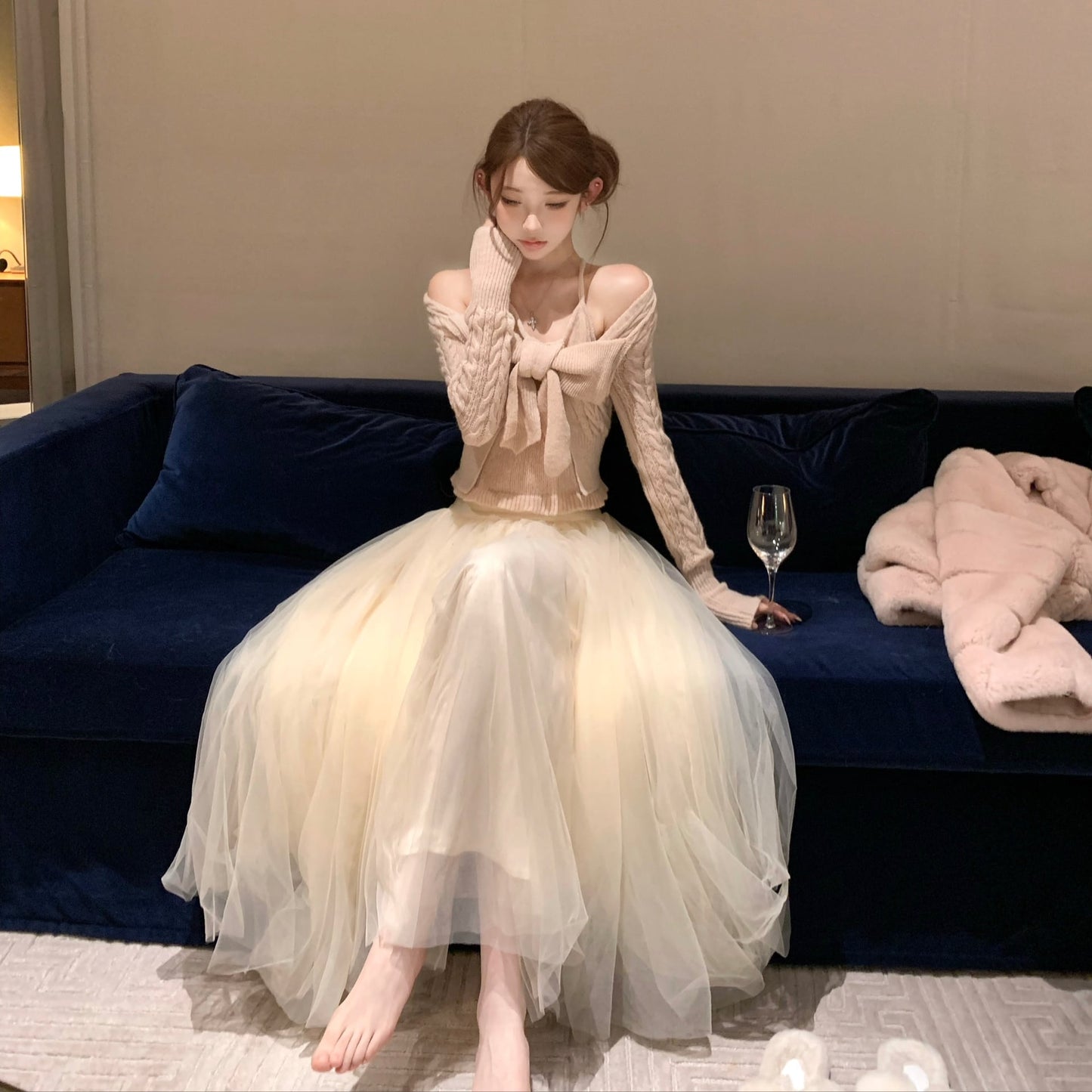 【tops】リボンニットトップス　N3481