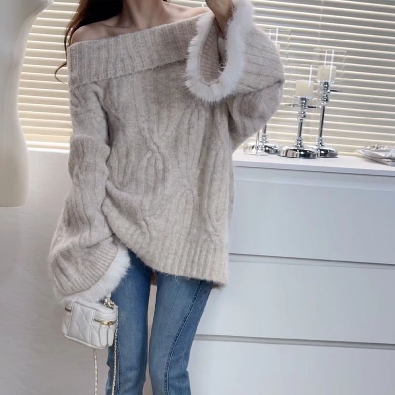 【tops】オフショルダーニットトップス Q7164