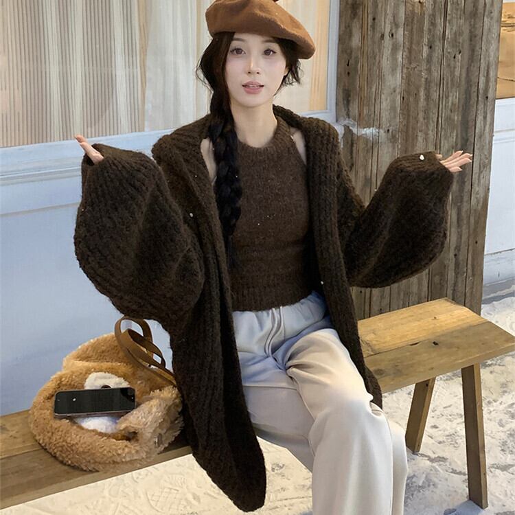 【outer】フード付きニットカーデ　M27495