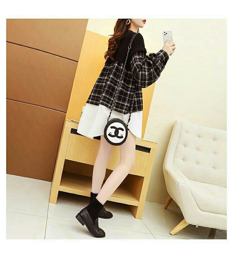 【tops】クルーネックドッキングニットセーター　M18345
