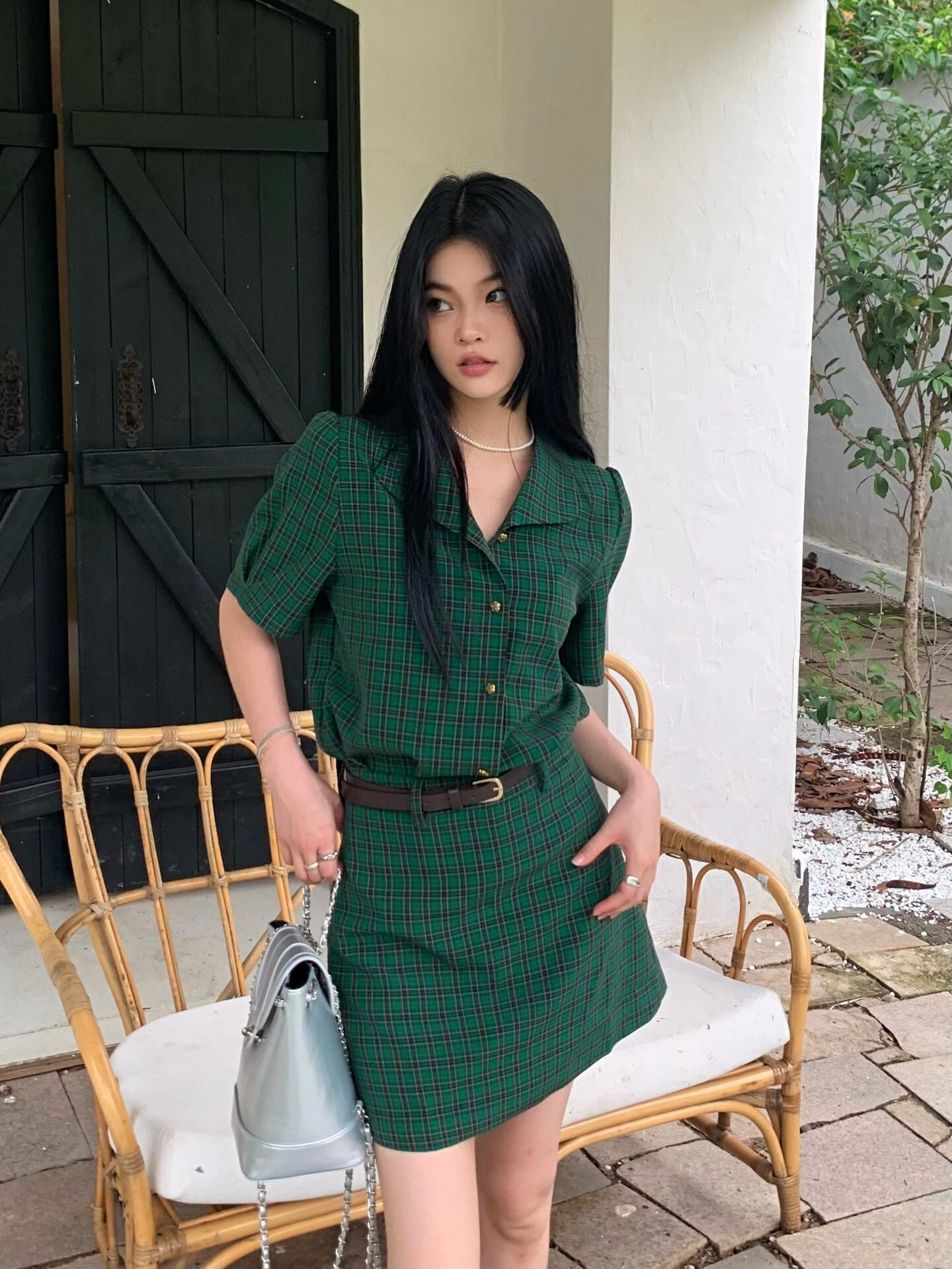 【set】チェック柄ブラウス+スカート２点セットG21572