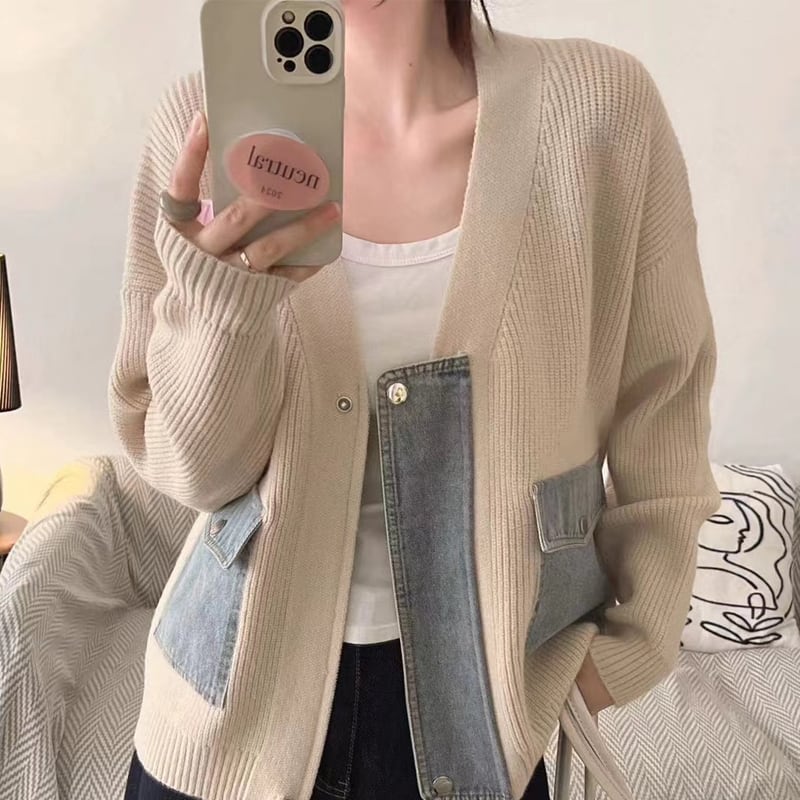 【outer】デニムドッキングカーディガン Q6371