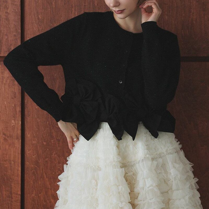 【outer】リボンニットカーディガン Q7652