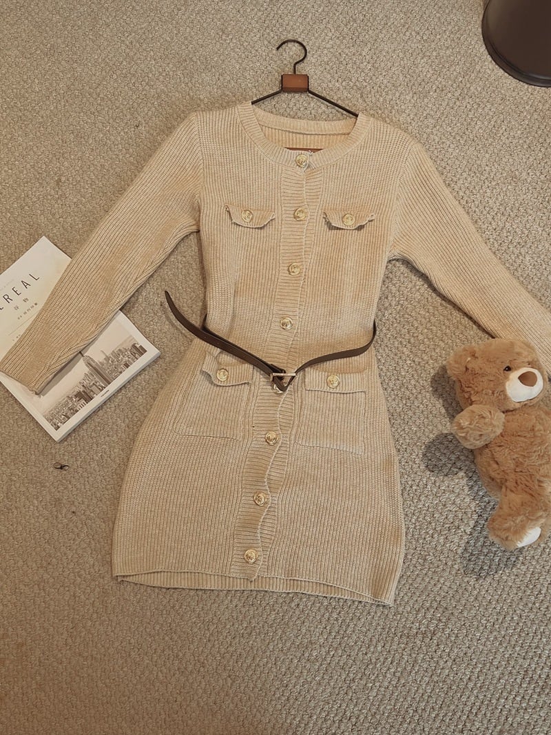 【dress】ボタンデザインニットワンピース　M27419