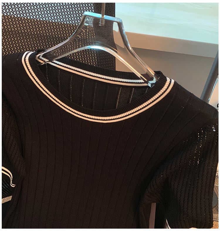 【tops】3色ラウンドネックニットＴシャツF7286