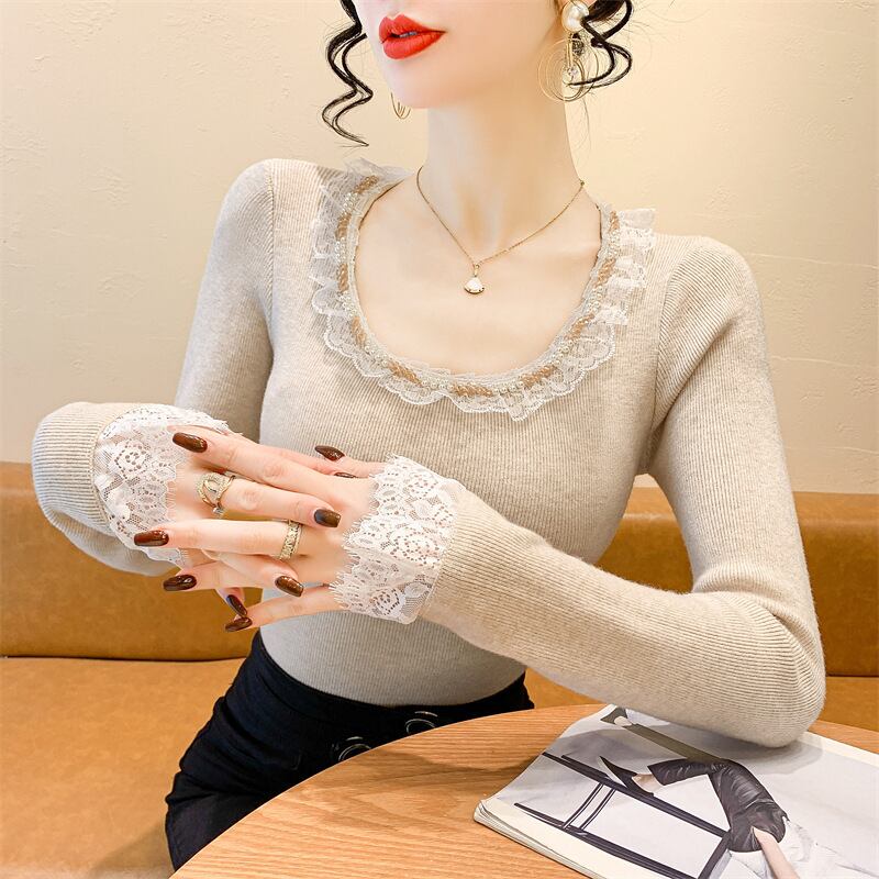 【tops】レース切り替えニットトップス　M28837