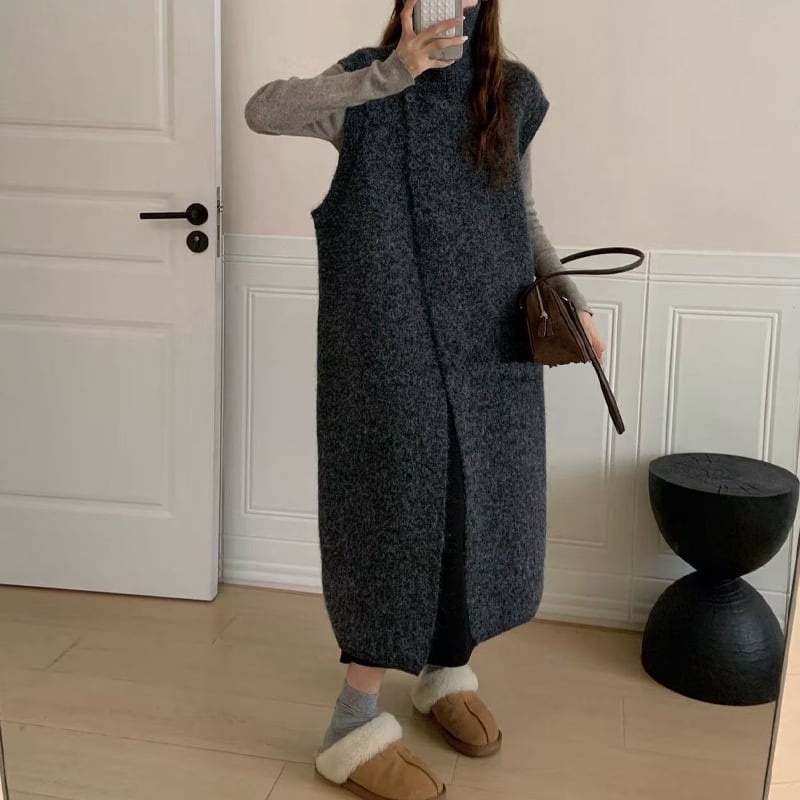 【outer】ハイネックロングニットカーディガン Q7328