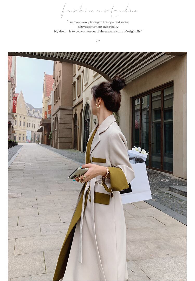 【outer】美人度アップ!ファッション魅力的上品な質感エレガントロング丈トレンチコート G2777