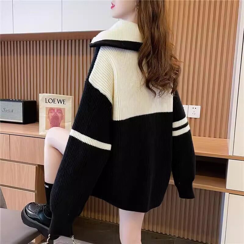 【tops】ファスナー配色ニットセーター　M19180