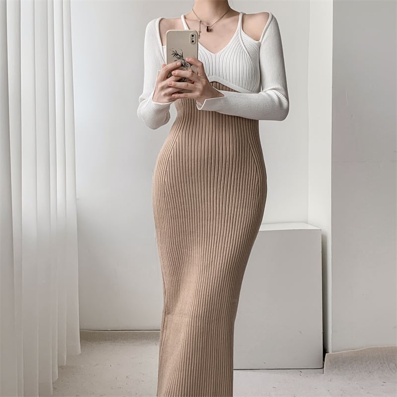 【dress】配色ニットワンピース　M25545