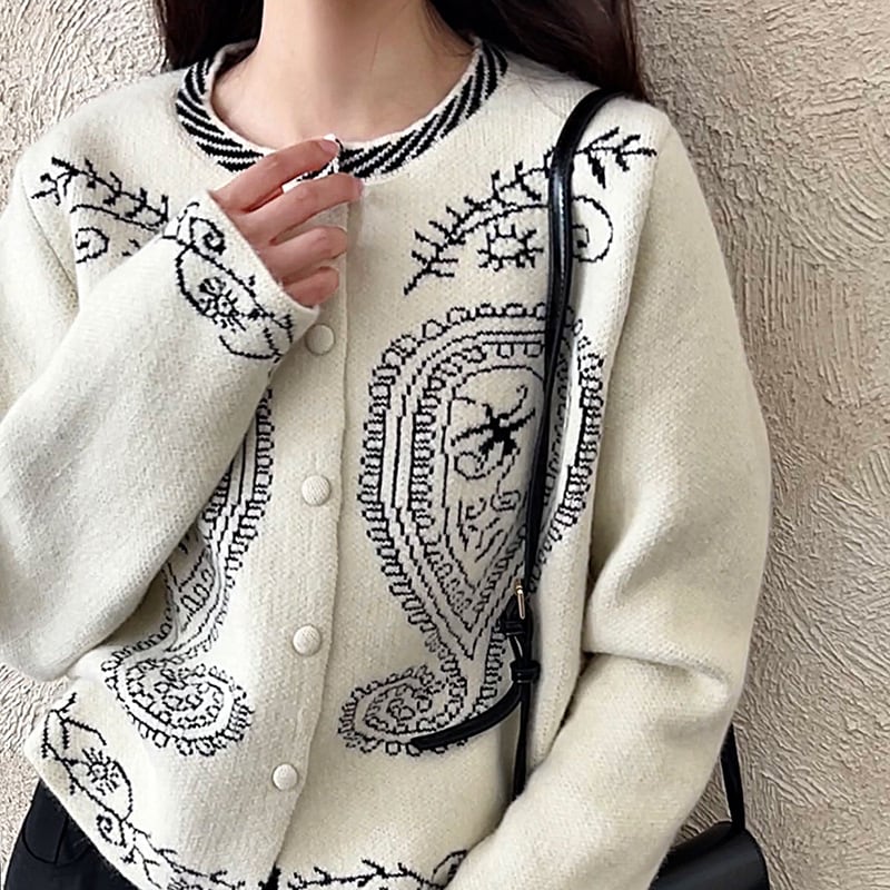 【outer】刺繡柄ニットコート Q7032