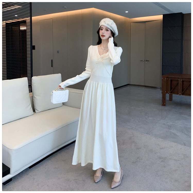 【dress】立体フラワーニットワンピース　M27827