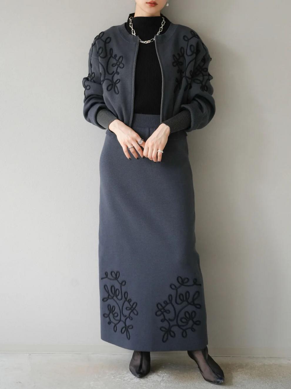 【set】ノーカラーショートジャケット×ロングスカートセット　N2751