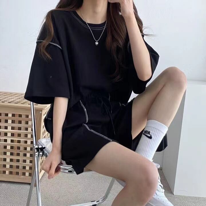 【set】2点セットラウンドネック半袖Ｔシャツ+ショートパンツ日常セットアップF3044