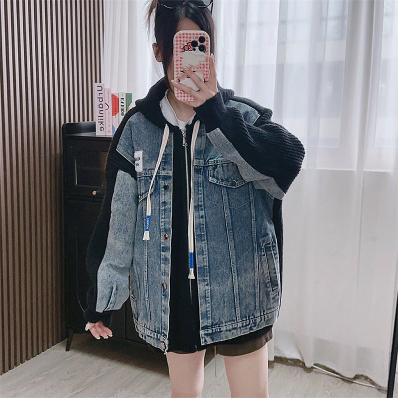 【outer】デニム切り替えニットカーデ　M25785