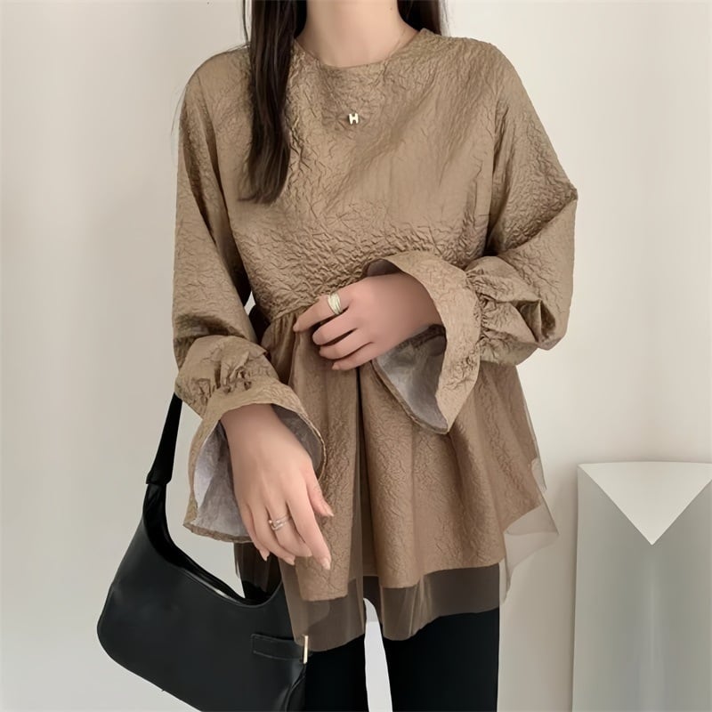 【tops】メッシュ偽二つ切り替えブラウスG20303