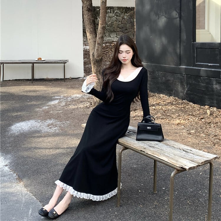 【dress】ボートネックドッキングワンピース　M27957