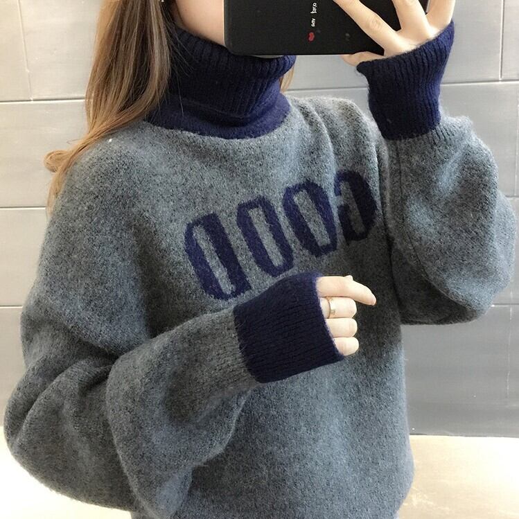 【tops】選べる3色！タートルネック長袖キャンパスお洒落ルーズ韓国風ニットセーターW0084