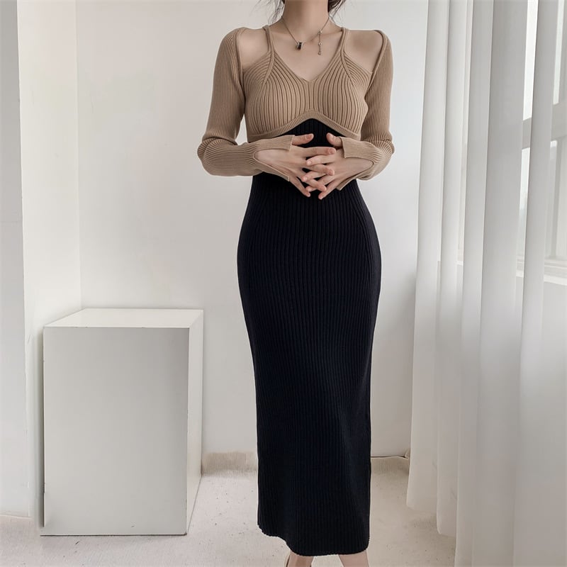 【dress】配色ニットワンピース　M25545