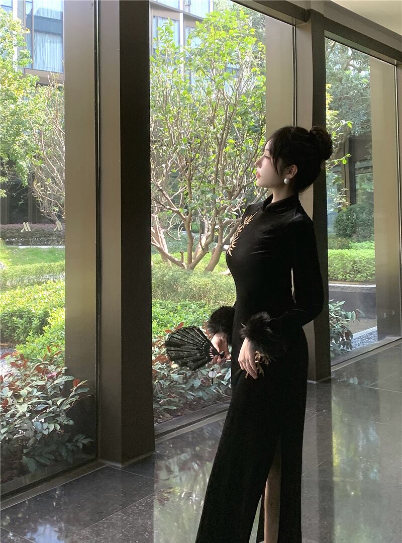 【dress】刺繡柄チャイナドレス Q8085