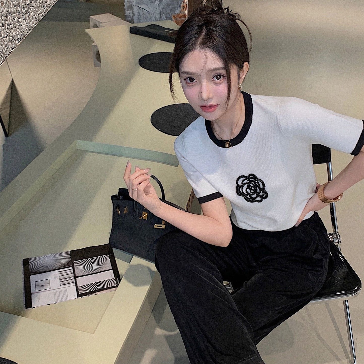 【tops】2色半袖配色TシャツF7868